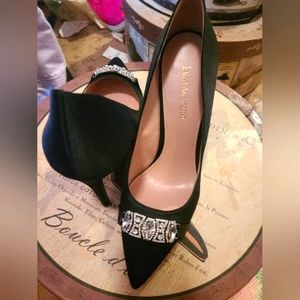 Black Silk Bejeweled Heels